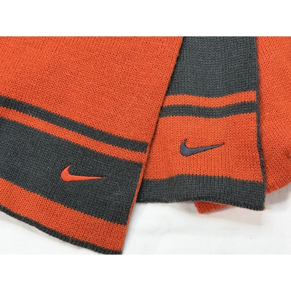 Vintage Nike Reversible Knit Scarf Embroidered Swoosh Burnt Orange Charcoal Grey - Picture 2 of 4